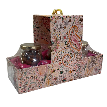 Brown Flower hamper (3Jars)