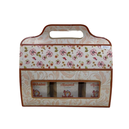 Pink Flower Printed Paper Hamper (3jars)