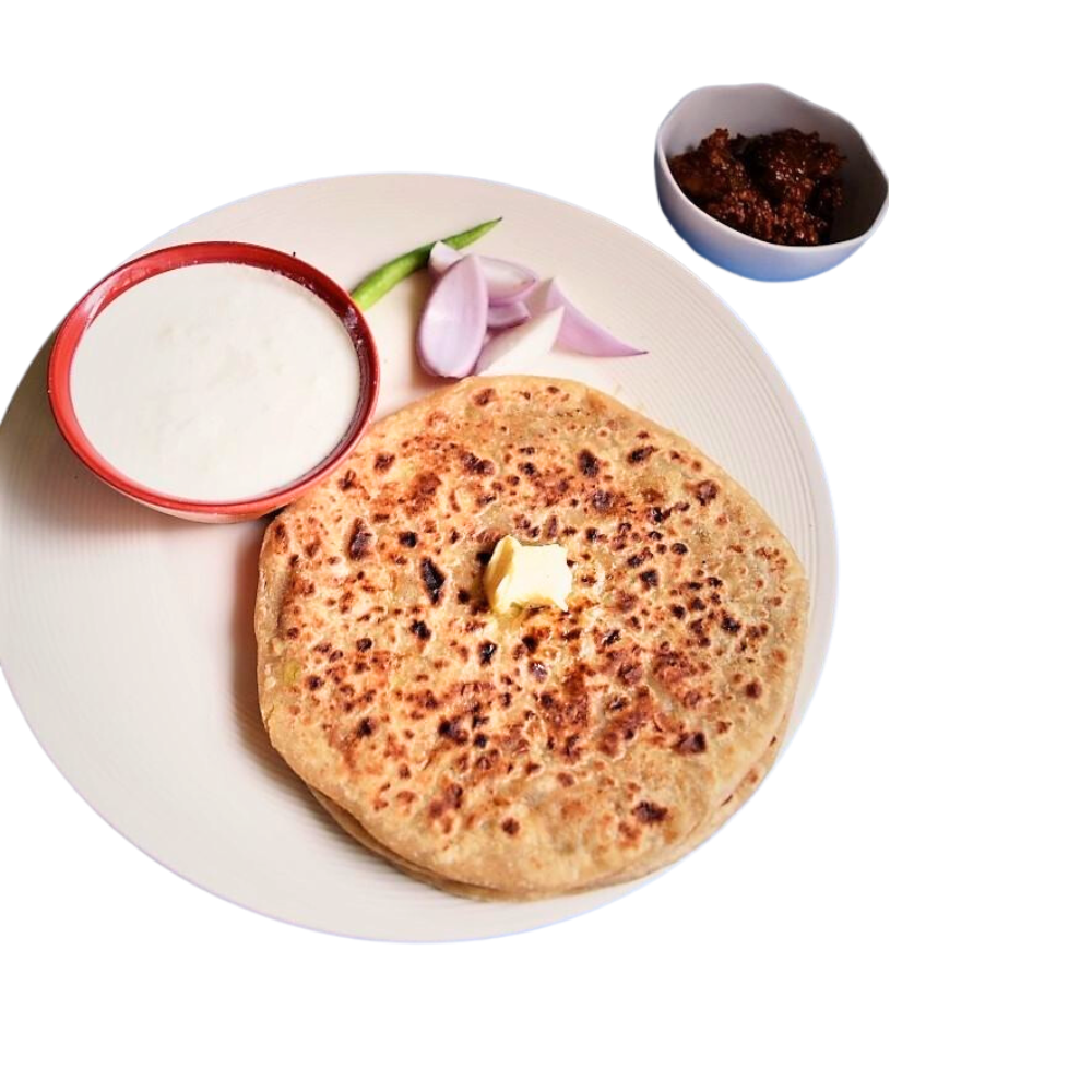 Aloo Pyaz Stuffed Paratha With Dahi