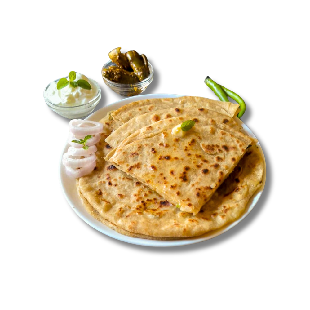 Aloo Paneer Pyaz Stuffed Paratha With Dahi
