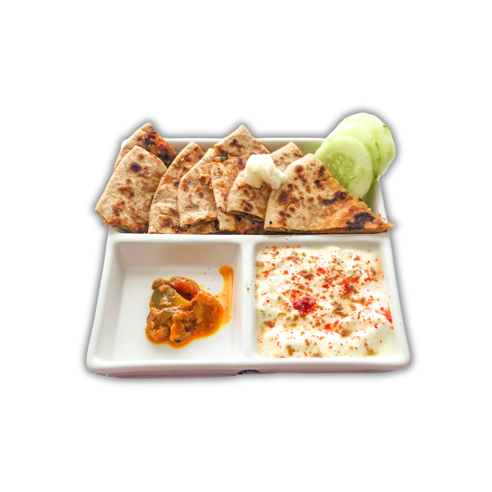Paneer Gobhi Pyaz Stuffed Paratha With Dahi